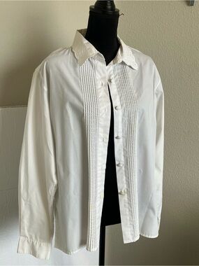 Impressions White Button-Up Shirt with Logo Tag